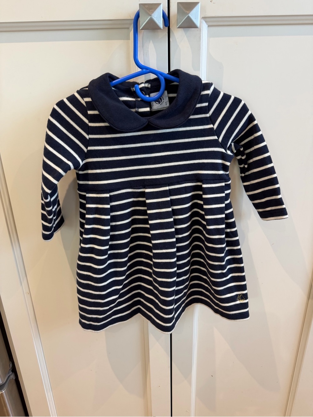 Petit bateau 12m navy & White Striped Peter Pan Collar Dress